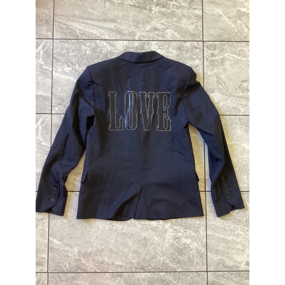 Zadig & Voltaire Navy Blue Studded LOVE Back Blazer Jacket Womens